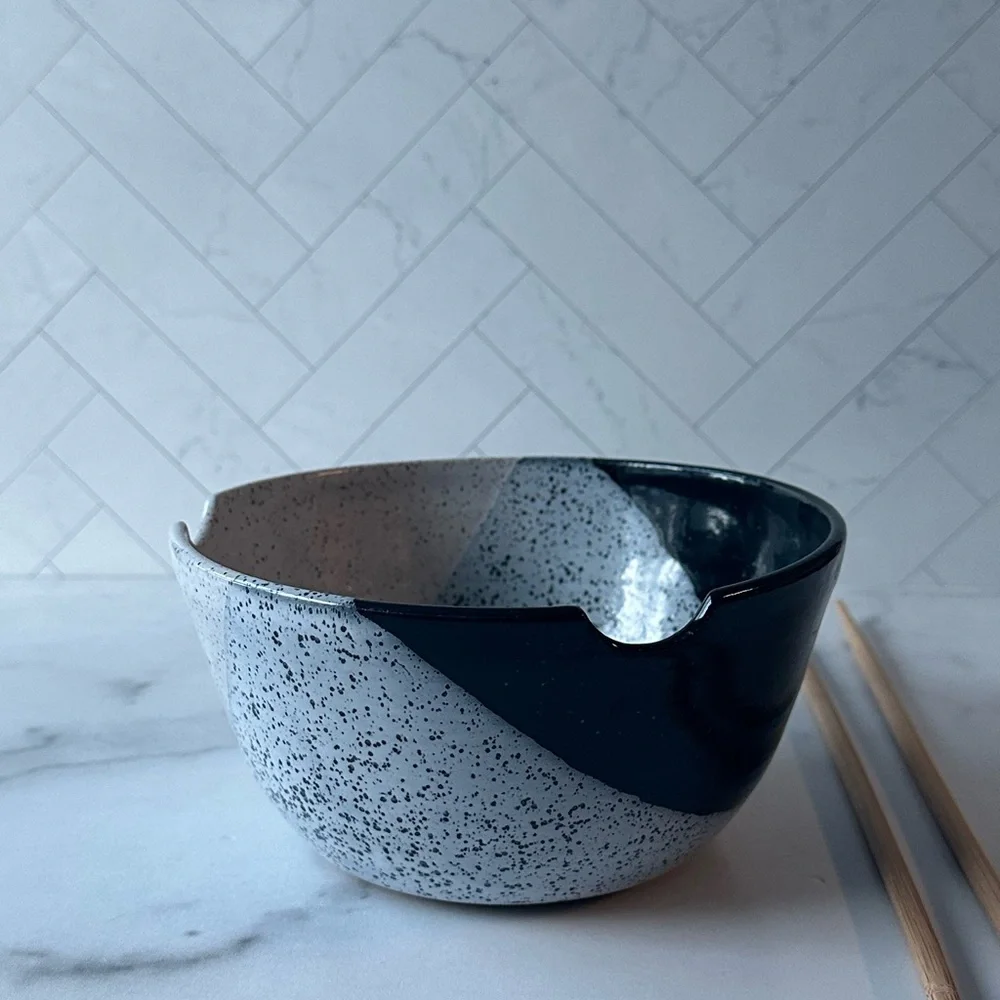 Handmade Ceramic White & Black Ramen Bowl with Chopsticks - After Hours Pottery
